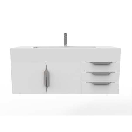 Castello Usa Nile 48" Wall Mounted White Vanity With White Top AndAnd Brushed Nickel Handles CB-MC-48W-BN-2053-WH